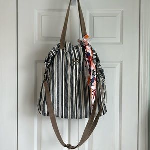 Striped Tote Bag with Scarf Accent
